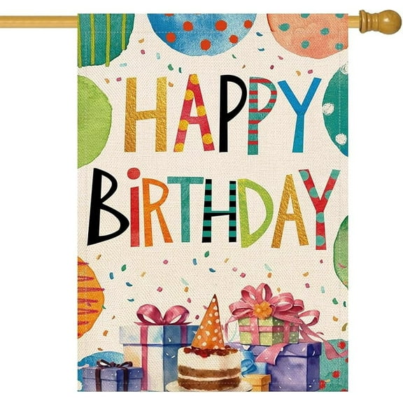 Happy Birthday Garden Flag 12.5 x 18 Inch Double Sided Birthday Party Welcome Yard Flag Vertical Farmhouse Outdoor Outside Home Celebration Decoration