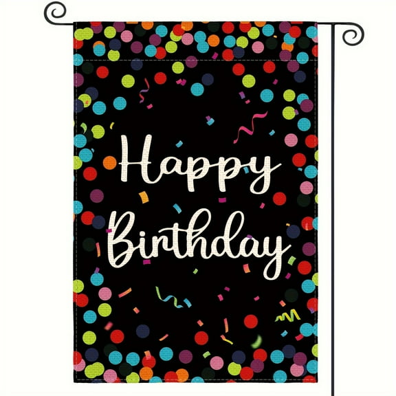 Happy Birthday Garden Flag - 12x 18inch Double-Sided Outdoor Decoration with Colorful Polka Dots and Confetti Design, Durable Polyester Fiber, Suitable for Yard, Patio, or Party Decoration