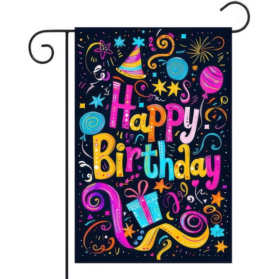 Happy Birthday Garden Flag 12x18 Double Sided Vertical Farmhouse Welcome Yard Flag with Cake Design for Porch Lawn Party Decorations