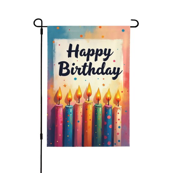 Happy Birthday Garden Flag 12x18 Inch Double Sided – Colorful Candles Celebration Outdoor Yard Decoration For Porch, Lawn & Patio