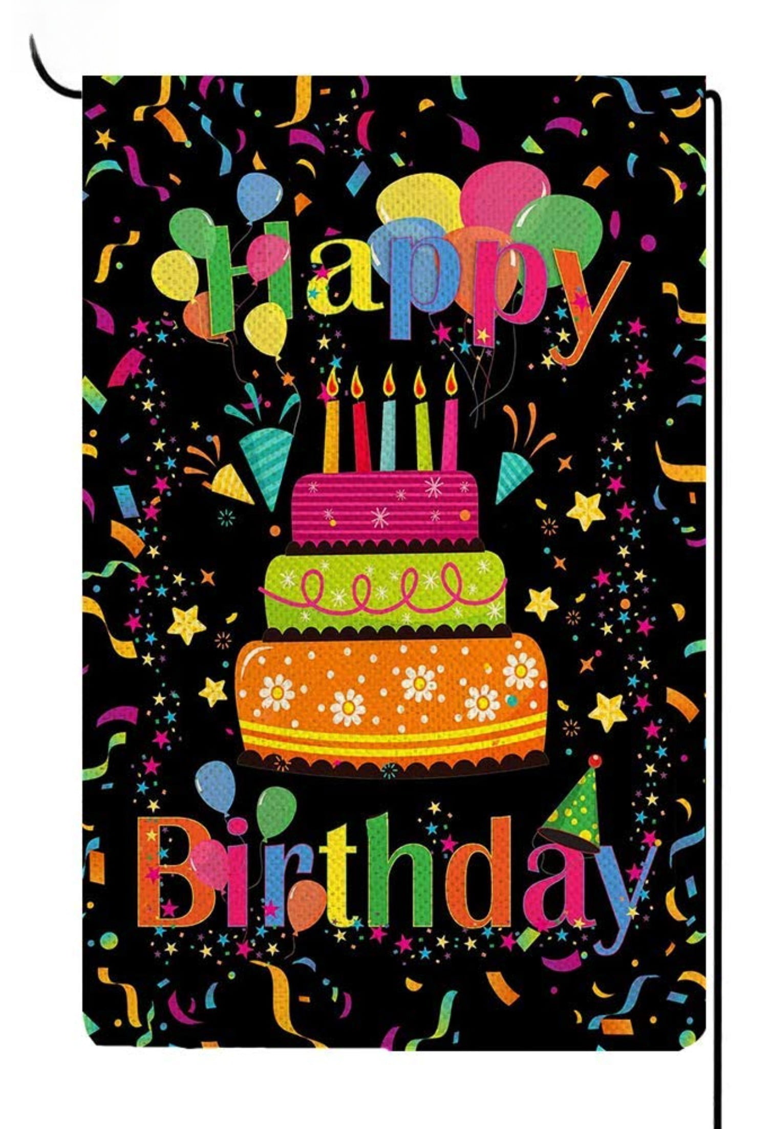 Happy Birthday Garden Flag Banner Big Cake Colorful Balloon Yard Flag Burlap Vertical Double-Sided Party Welcome Farmhouse Outdoor Outside Home House Decoration