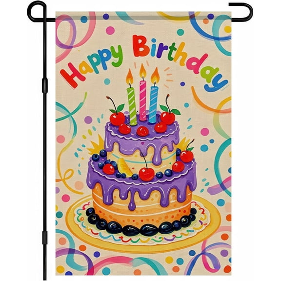 Happy Birthday Garden Flag Double Sided 12x18 Inch Colorful Balloon Cake House Party Home Outdoor Small Flags Outside Decorations For Yard Sign Indoor Outdoor Lawn Supplies