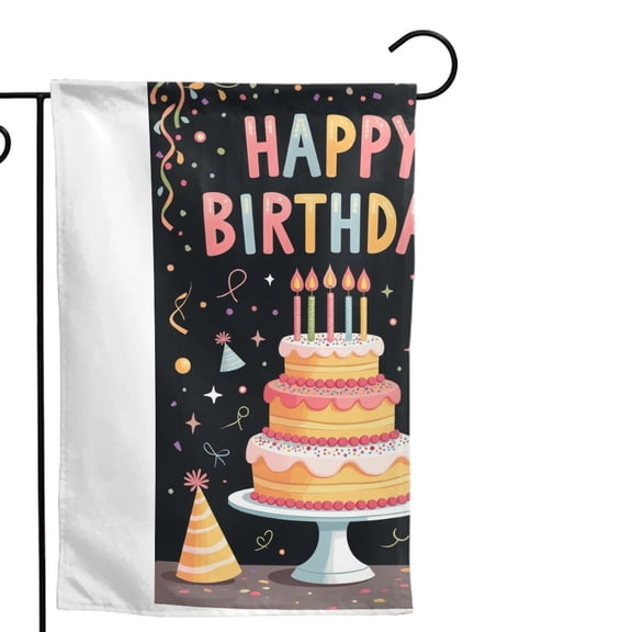 Happy Birthday Garden Flag Double Sided Polyester Decorative Yard Banner for Outdoor Lawn Party Decorations 12x18 Inch with Vibrant Cake Candles Confetti Design
