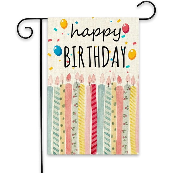 Happy Birthday Garden Flag - Kids Boys Girls Birthday Party Decoration Yard Banner - Birthday Candles Sign Decor Flag for Home Outdoor Garden Porch Patio - Burlap Flag Double Sided - 18 x 12.5