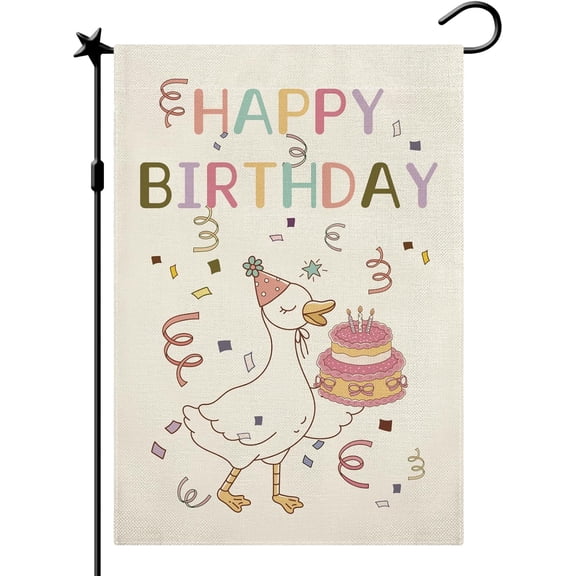 Happy Birthday Garden Flag, Silly Goose Garden Flag Birthday Sign for Yard Goose Decor for Outside Double Sided Holiday Home Silly Goose Decor 12.5 x 18 In