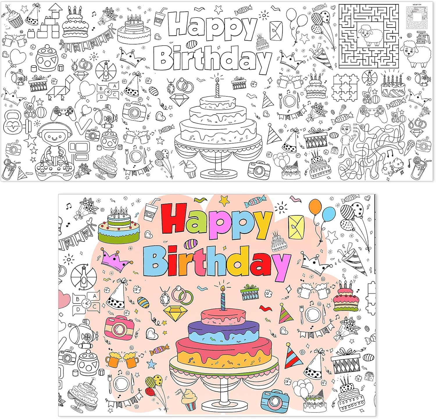 AYESY Tovaglia di carta da colorare, 183 x 76 cm, motivo spaziale, gigante, carta fai da te, creativa per bambini, giochi e attività