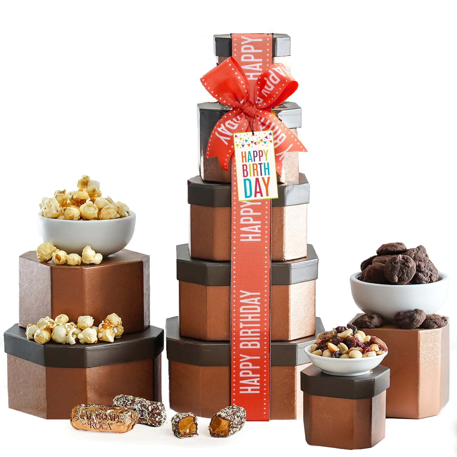 Happy Birthday Gift Basket Tower Gourmet Snacks & Sweets Treat Box with Cookies for Him, Birthday Food Gifts for Women, Delicious Birthday Treats, Candy Surprise by Broadway Basketeers
