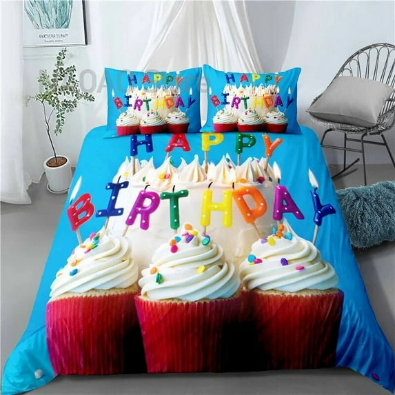 Happy Birthday Gift Bedding Set Party Festival Duvet Cover King/ for Kids Boys Cartoon 2/3PCS Polyester Quilt Cover