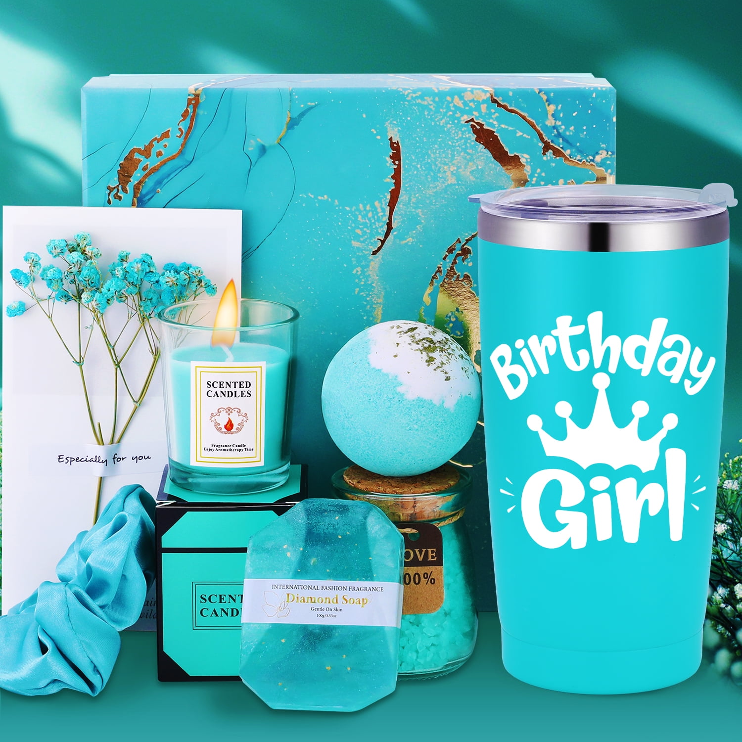 Zeyune 10-Piece Happy Birthday Gift Set For Women & Teen Girls - Cute Daisy Aesthetic Present With Glass Cup, Bracelet & More (Green Theme)