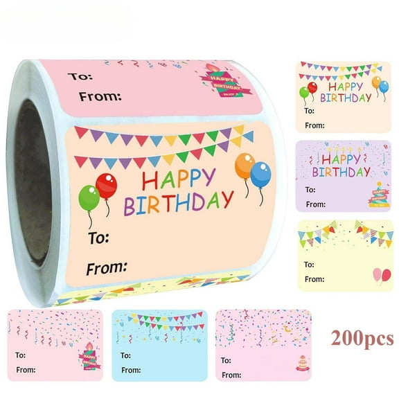Happy Birthday Gift Tags Name Tags Stickers 200pcs Rectangle to From Labels for Party Favors Envelope PackagesEach Sheet 1.5 X 1.97in
