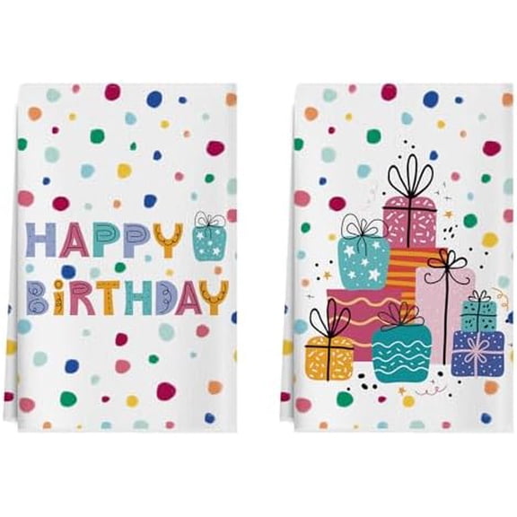 Happy Birthday Gifts Colorful Dots Kitchen Towels Dish Towels 18x26 Inch Home Decorations Hand Towels Set of 2 Drying Dishcloth$$Home Decor, Kitchen, & Other