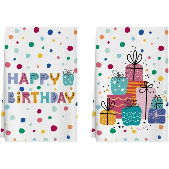 Happy Birthday Gifts Colorful Dots Kitchen Towels Dish Towels 18x26 Inch Home Decorations Hand Towels Set of 2 Drying Dishcloth