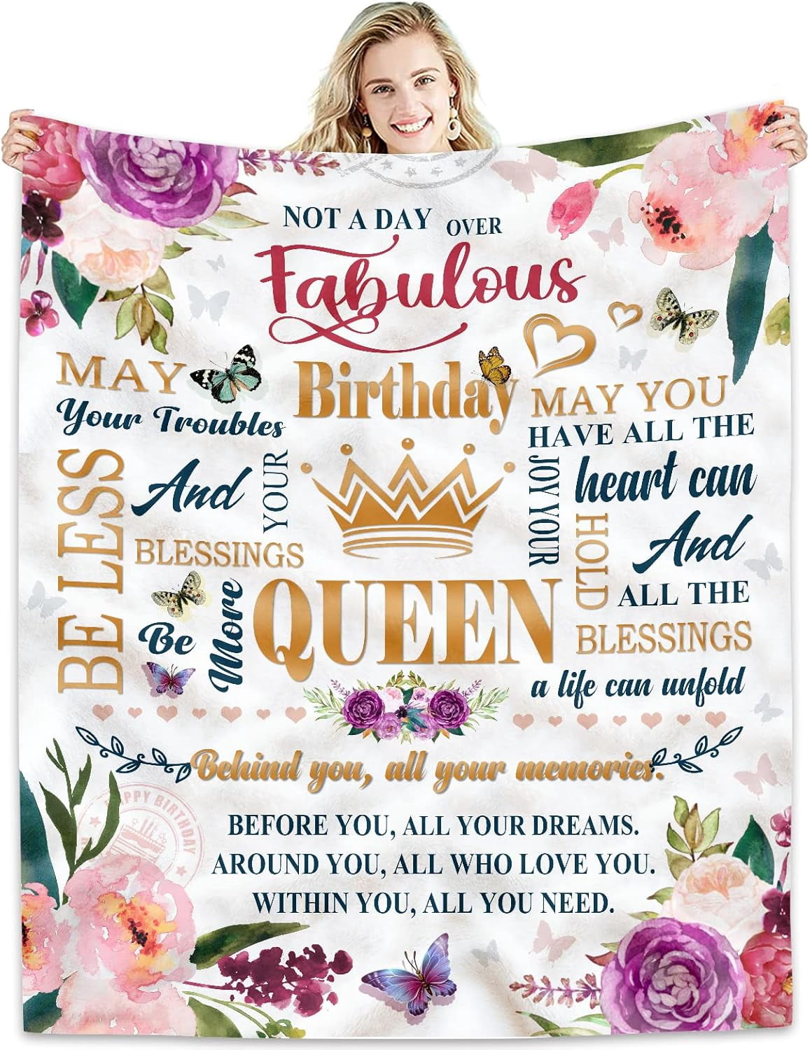 Happy Birthday Gifts For Women Blanket Birthday Queen - Best Birthday Decorations For Friends/Mom/Wife/Sister - Gifts For Women Birthday Unique, Happy Birthday Gift Ideas Throw Blankets