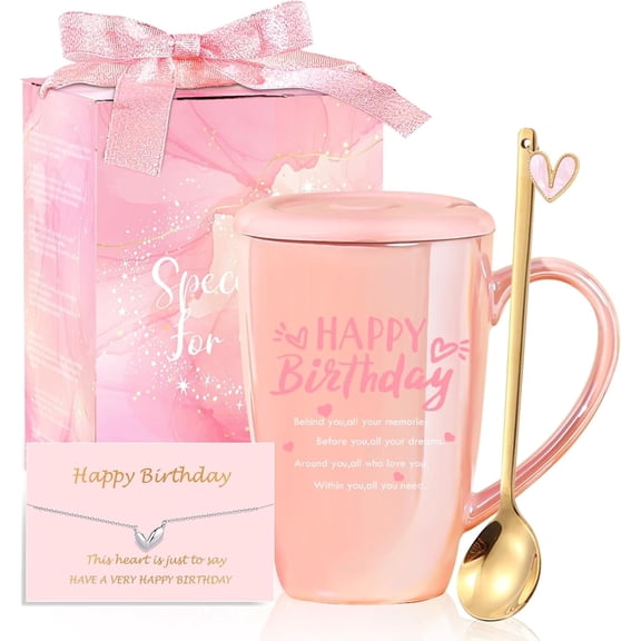 Happy Birthday Gifts for Women friendship sister birthday gifts Pink Coffee Mug Cold Unique Gift for Her Best Friend Cute Stuff for Female Coworker Bestie Bff