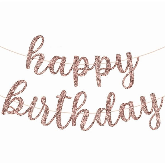 Happy Birthday Glitter Banner, Rose Gold, Script Style, Party Decoration