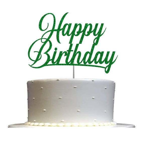 Happy Birthday Glitter Cake Topper, Birthday Party Decorations Ideas, Sturdy Doubled Sided Glitter, Acrylic Stick (Green)