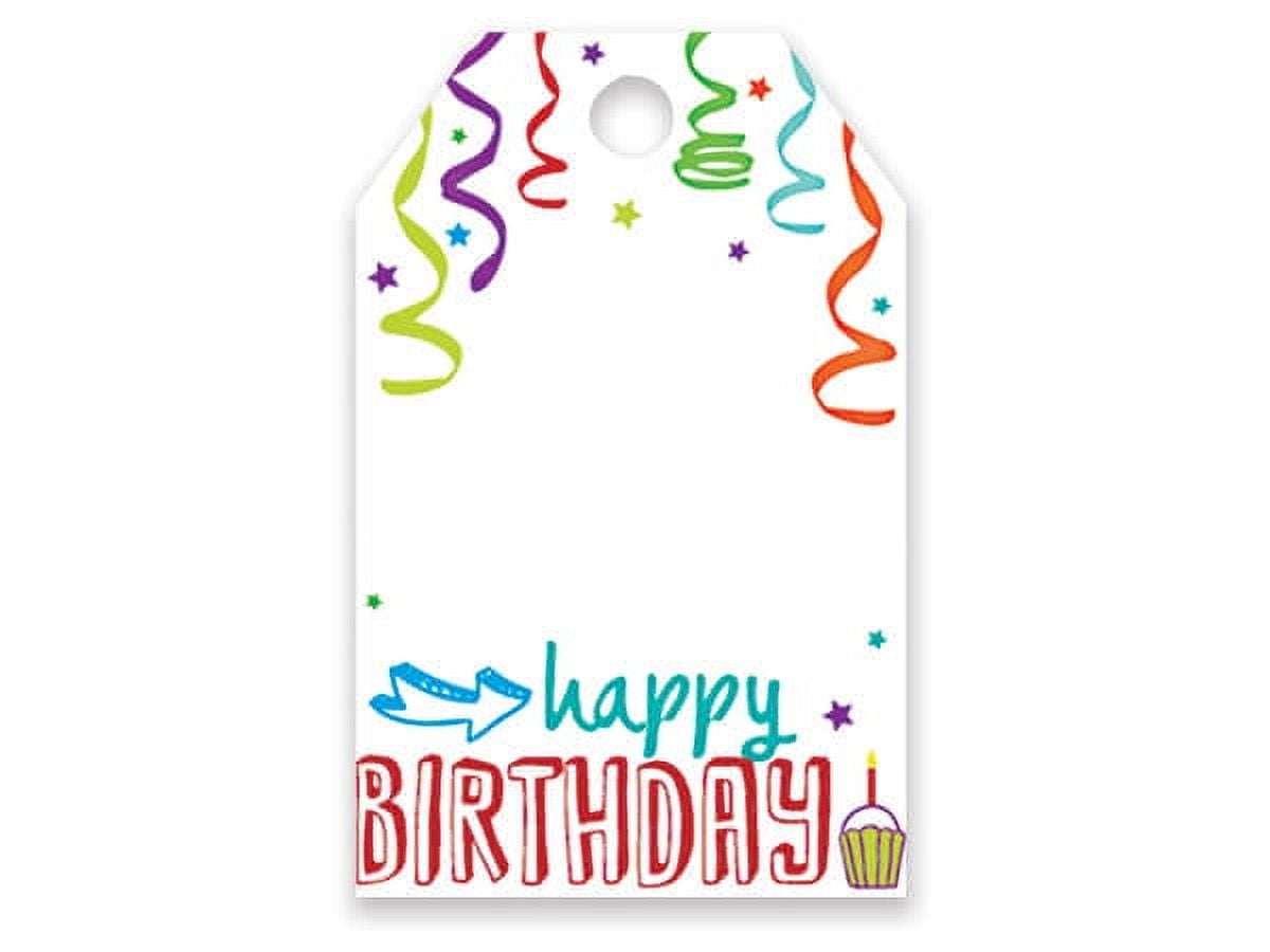 Happy Birthday Glossy Gift Tags with Streamers, 50 Pack