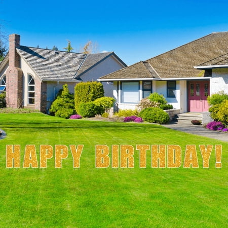 Happy Birthday Gold Sparkle Print Lawn Letters Large with Stakes - Birthday Decorations â€ Yard Signs with Stakes Spell HAPPY BIRTHDAY!