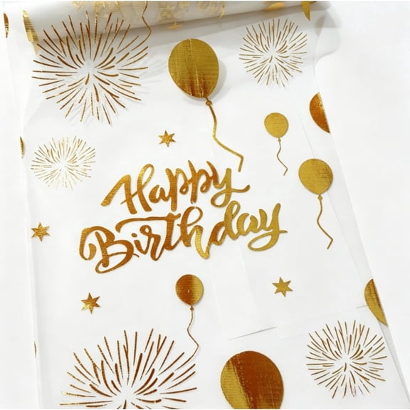 Happy Birthday Gold Table Runner Foil Mesh Balloons Firework Table Runner for Party (16.4 Ft)