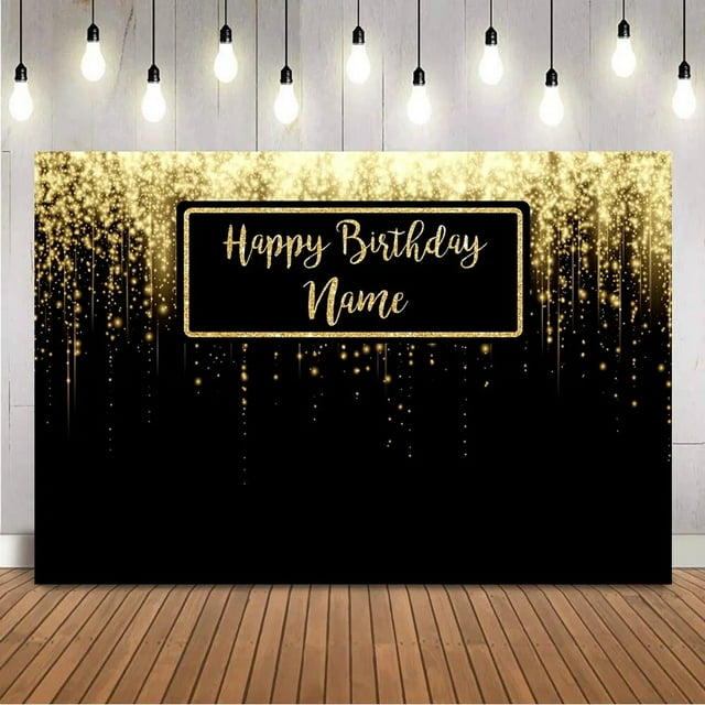 Happy Birthday Golden Backdrop Name Customize Photocall Gold Glitter ...