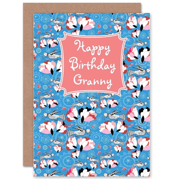 Happy Birthday Granny Floral Birds Greetings Card Plus Envelope Blank inside