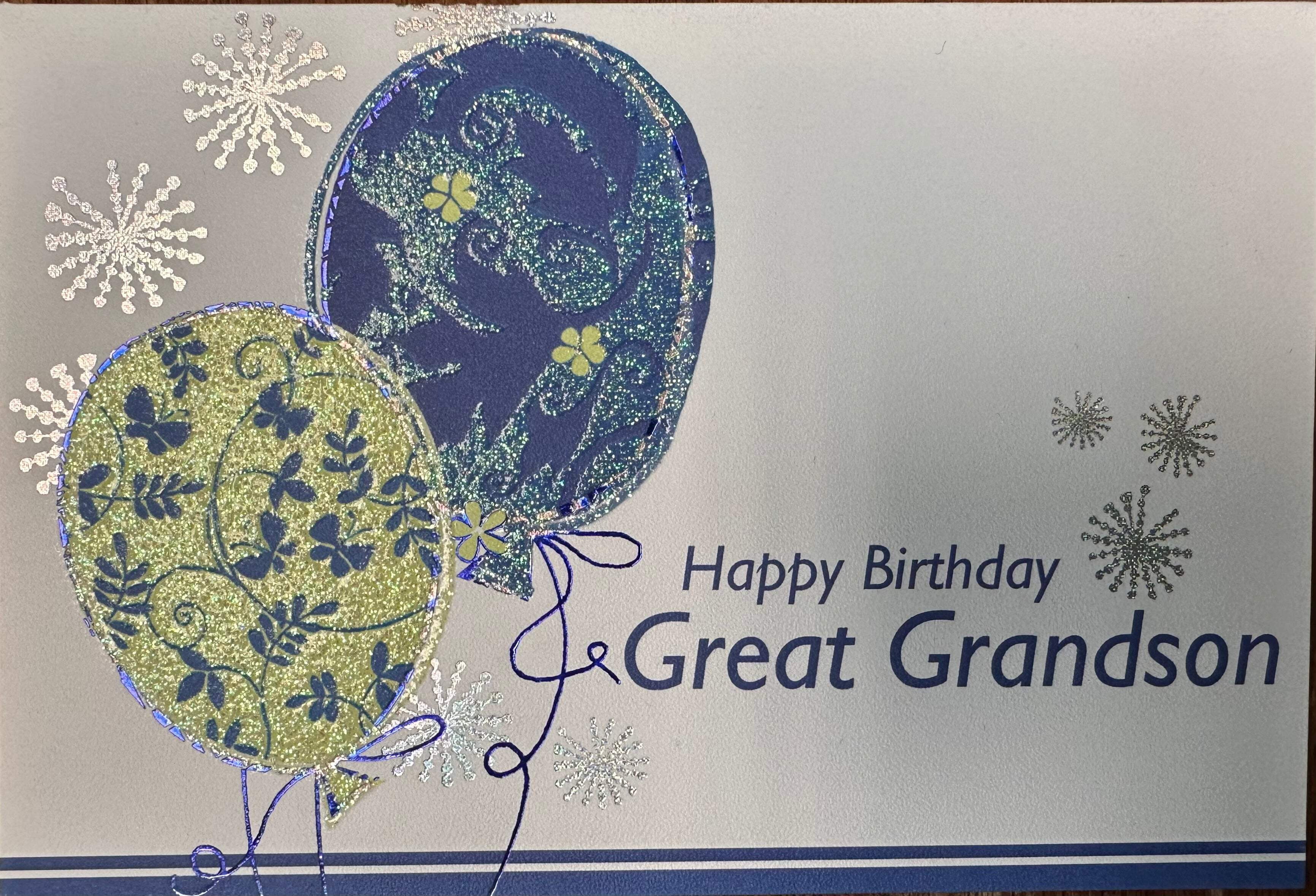 Biglietto Auguri 'Happy Birthday Great Grandson' Con Razzi E Stelle - Laminato Oro, Claire Giles