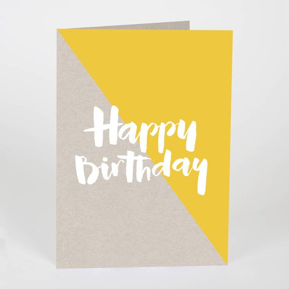 Happy Birthday Greeting Card – Minimalist Design with Yellow Accent – Perfect for Celebrations, Includes Envelope and Blank Inside for Personal Messages