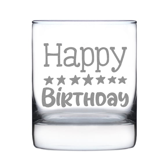 Happy Birthday Hand Engraved Rocks Glass, Etched 10oz Perfect , Drinking Celebration Glass