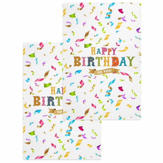 Happy Birthday Hand Towels Set, Waffle Weave Kitchen Towels 2 Pieces, Colorful Words Microfiber Hair Face Bath Tea Towel Absorbent Quick Drying Cleaning Dish Cloths 15.7"x23.6"