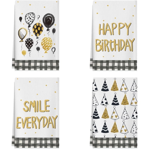 Happy Birthday Hats Balloons Smile Everyday Kitchen Towels Dish Towels 18x26 Inch Home Decorations Hand Towels Set of 4 Drying Dishcloth