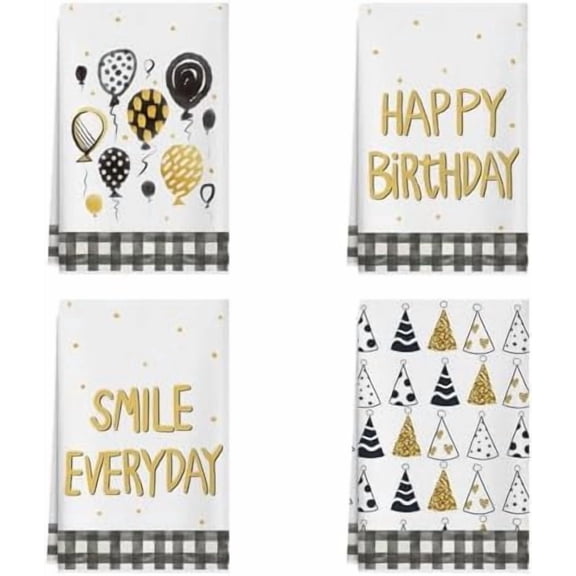 Happy Birthday Hats Balloons Smile Everyday Kitchen Towels Dish Towels 18x26 Inch Home Decorations Hand Towels Set of 4 Drying Dishcloth