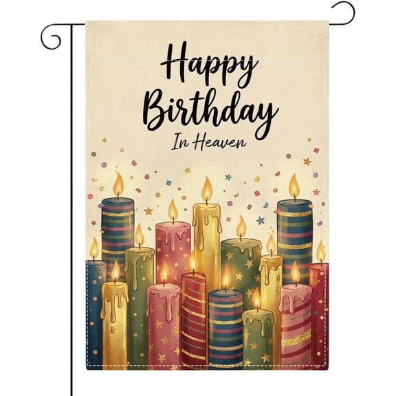 Happy Birthday in Heaven Garden Flag Birthday Grave Cemetery Decorations Small Double Sided Burlap Memorial Flags for Graves Outside Yard Garden 12 x 18 Inch