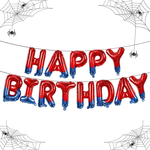 Happy Birthday Hero Balloon Banner, Spider 16 Inch Mylar Letters Set, Inflatable Reusable Party Decorations for Boys and Girls Birthday Party Decorations