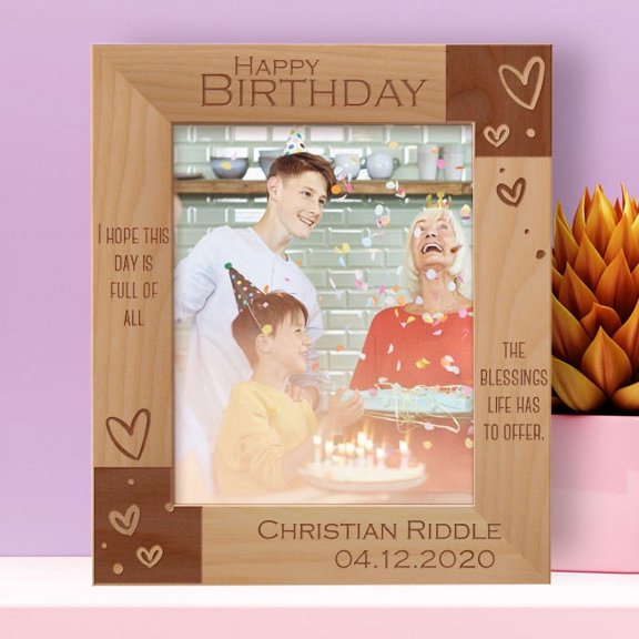 Happy Birthday I Hope This Day Is Full Of All Personalized Wooden Frame 8" x 10" Brown (Vertical)
