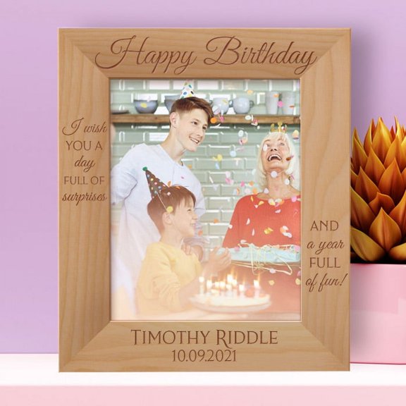 Happy Birthday I Wish You A Day Full Of Surprises Personalized Wooden Frame 8" x 10" Brown (Vertical)