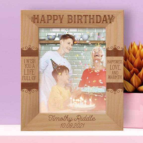 Happy Birthday I Wish You A Life Full Of Happiness Personalized Wooden Frame 8" x 10" Brown (Vertical)