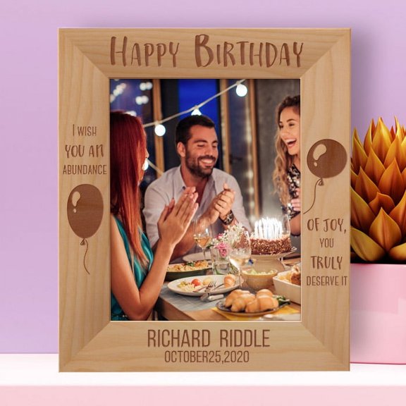 Happy Birthday I Wish You An Abundance Of Joy Personalized Wooden Frame 8" x 10" Brown (Vertical)