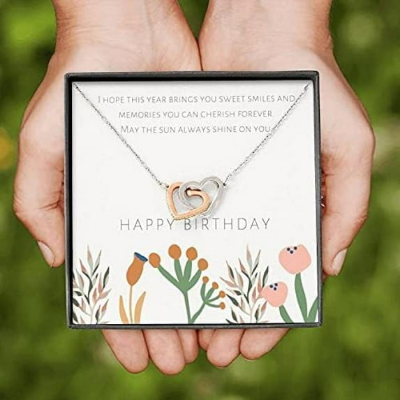 Happy Birthday Interlocking Necklace with Message Card, Gift for Sister, Girlfriend, Boyfriend, Mom, Dad, Wife, Husband, Unique, Necklace for Woman, Thoughtful Gift for Her, Gift for Friend
