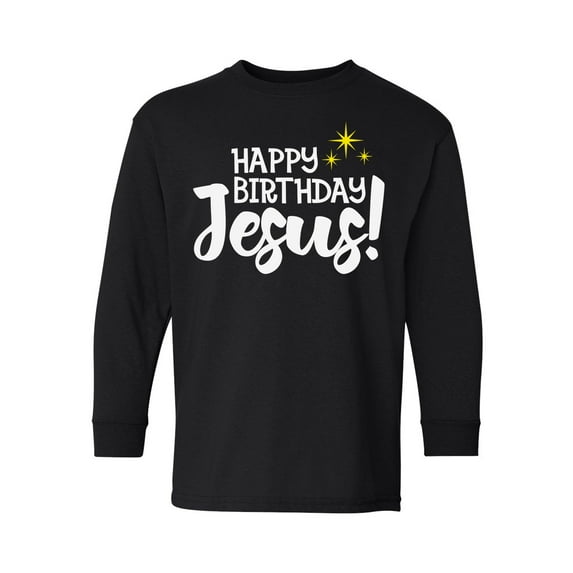 Happy Birthday Jesus Long Sleeve Shirt Xmas Kids Shirt Jesus Tee Cross Merry Christmas T-Shirt Boys Girls Holiday Gift Youth Christian Religious