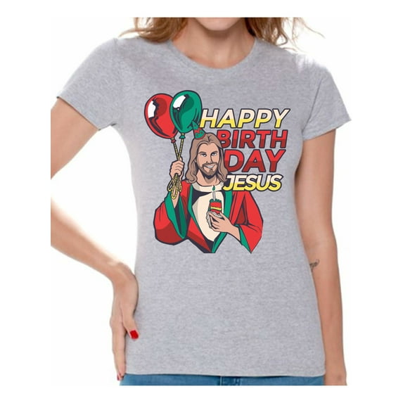 Happy Birthday Jesus Women Christmas Shirt Xmas Gifts for Her Jesus Women's Tee Merry Xmas T-Shirt