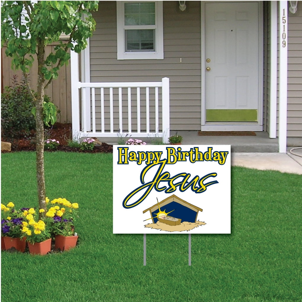 Happy Birthday Jesus Christmas Yard Sign, 18x24 Inches, Includes Stakes