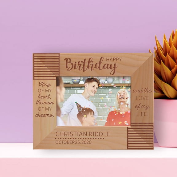 Happy Birthday King Of My Heart Personalized Wooden Frame-5" x 3 1/2" Brown Horizontal
