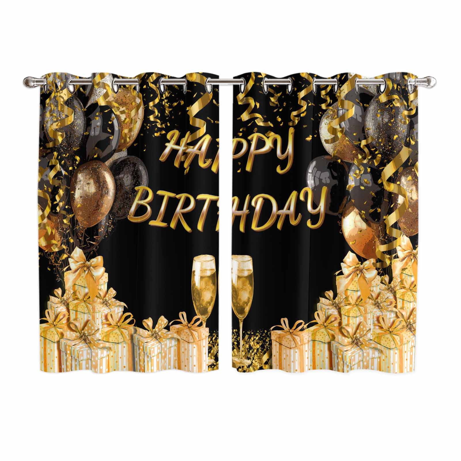 Hapy Rommet Happy Birthday Kitchen Curtains Window Panels, Gifts Golden Black ...
