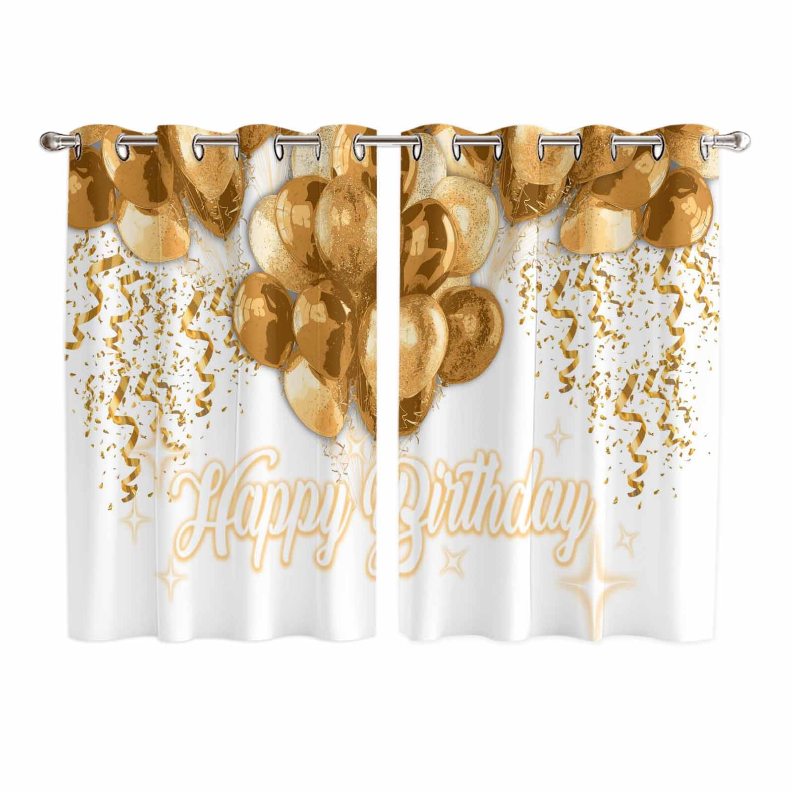 Hapy Rommet Happy Birthday Kitchen Curtains Window Panels, Golden Balloons Ribbons ...