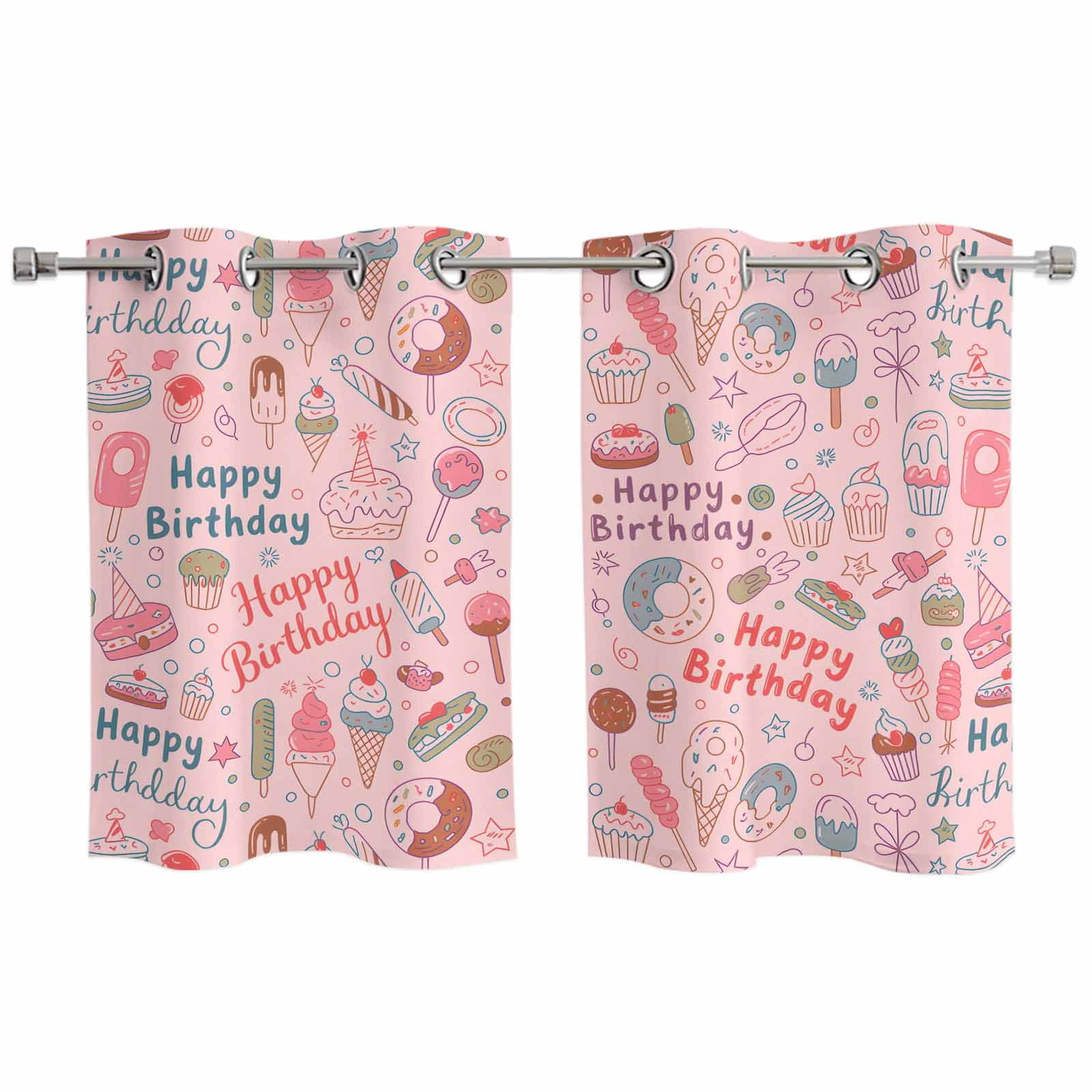 Hapy Rommet Happy Birthday Kitchen Curtains Window Panels, Pink Cartoon Funny Ice ...