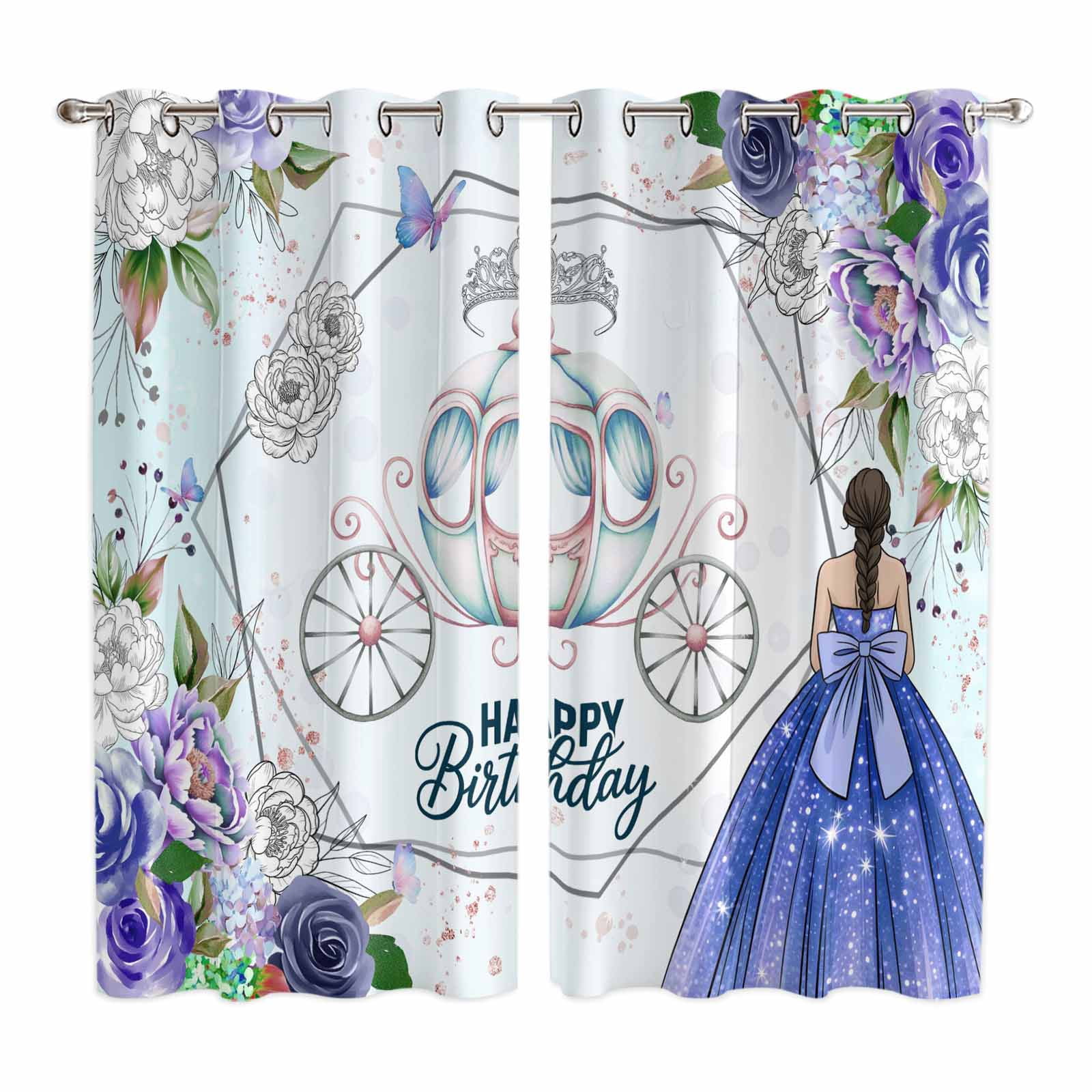 Hapy Rommet Happy Birthday Kitchen Curtains Window Panels, Purple Dress Crown ...