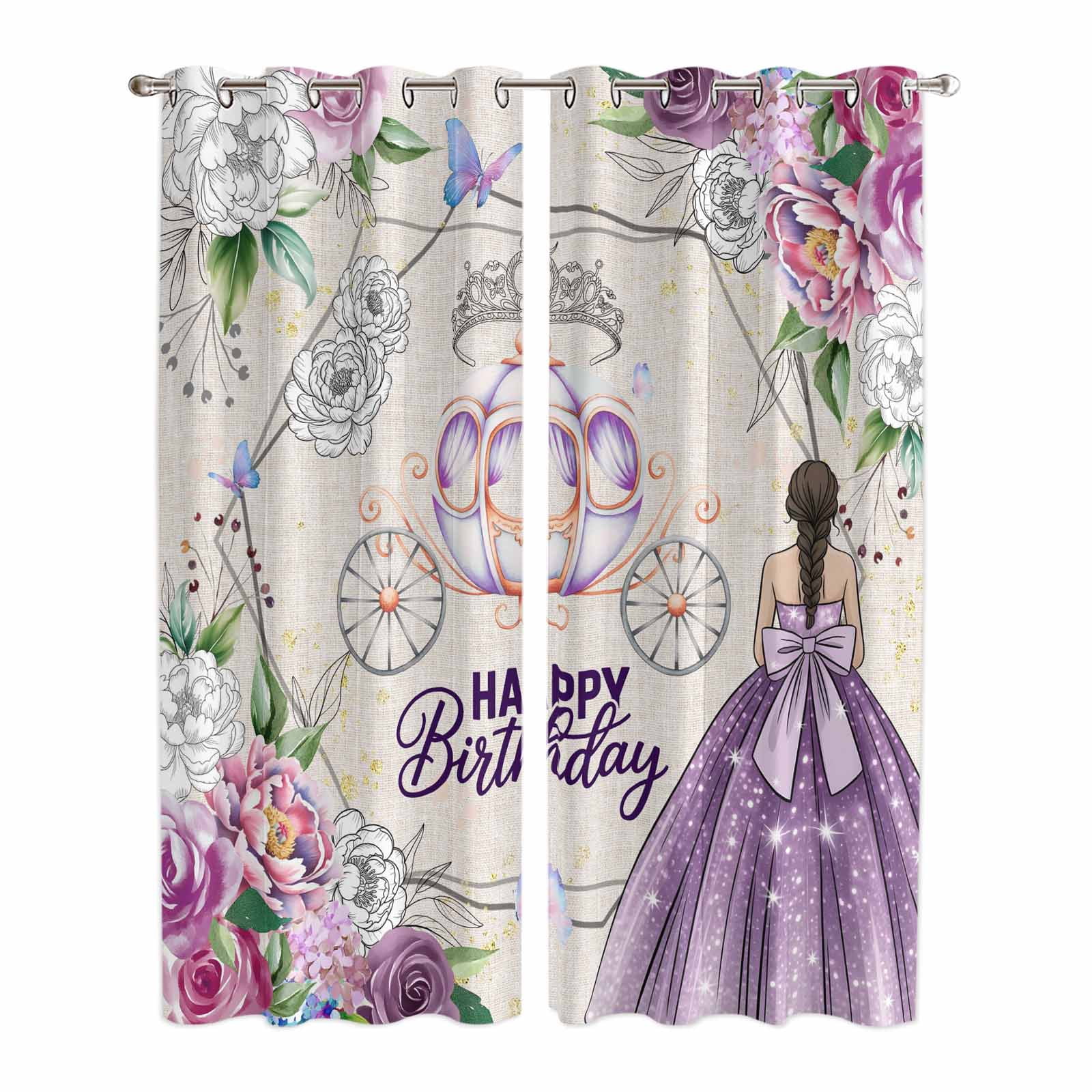 Hapy Rommet Happy Birthday Kitchen Curtains Window Panels, Purple Dress Crown ...