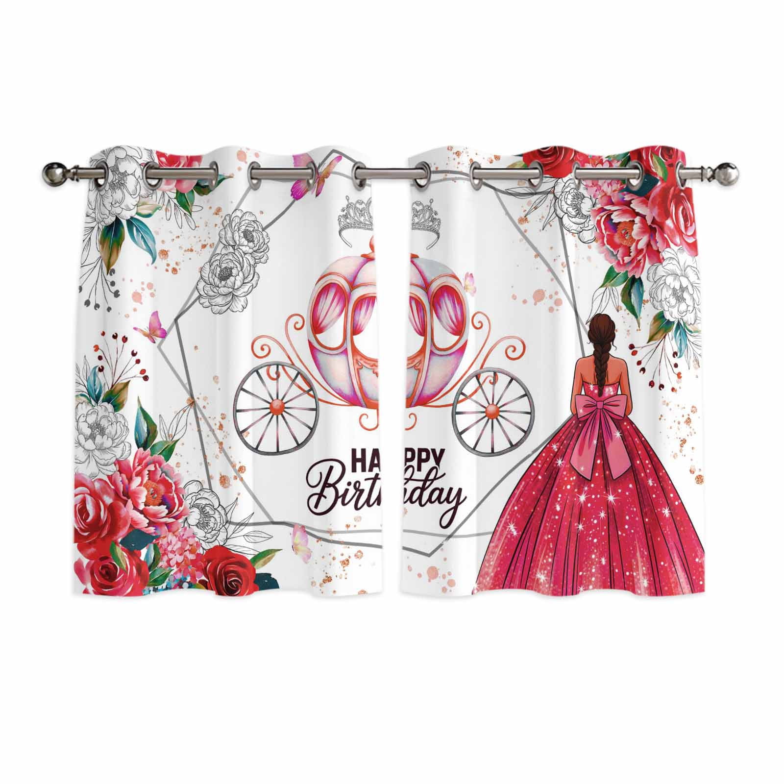 Hapy Rommet Happy Birthday Kitchen Curtains Window Panels, Red Dress Crown Carriage ...