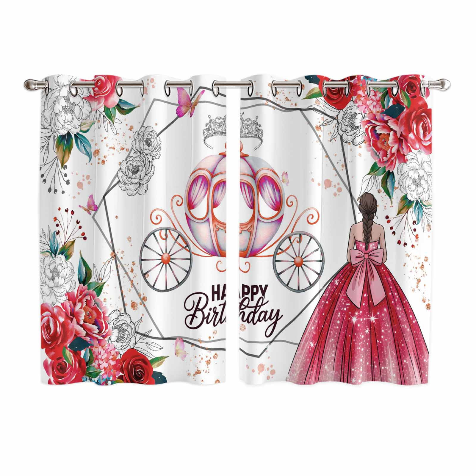 Hapy Rommet Happy Birthday Kitchen Curtains Window Panels, Red Dress Crown Carriage ...