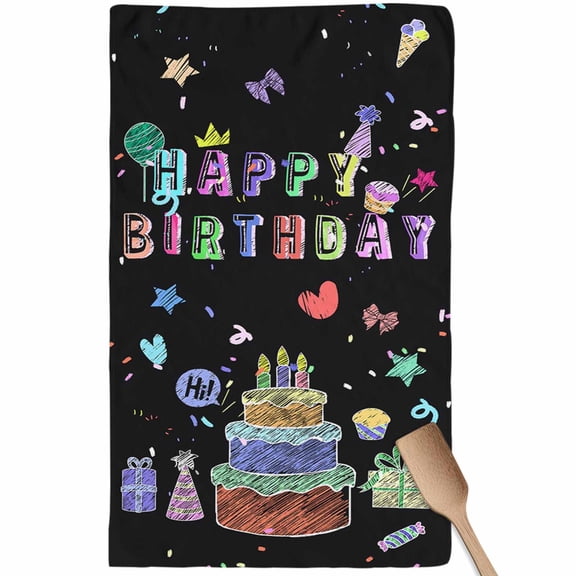 Happy Birthday Kitchen Towel Dish Cloths Set of 1, Microfiber Soft Kitchen Hand Towels, Birthday Gifts Cake Balloons Black Absorbent Quick Drying Dishcloths 18 x 28 Inches